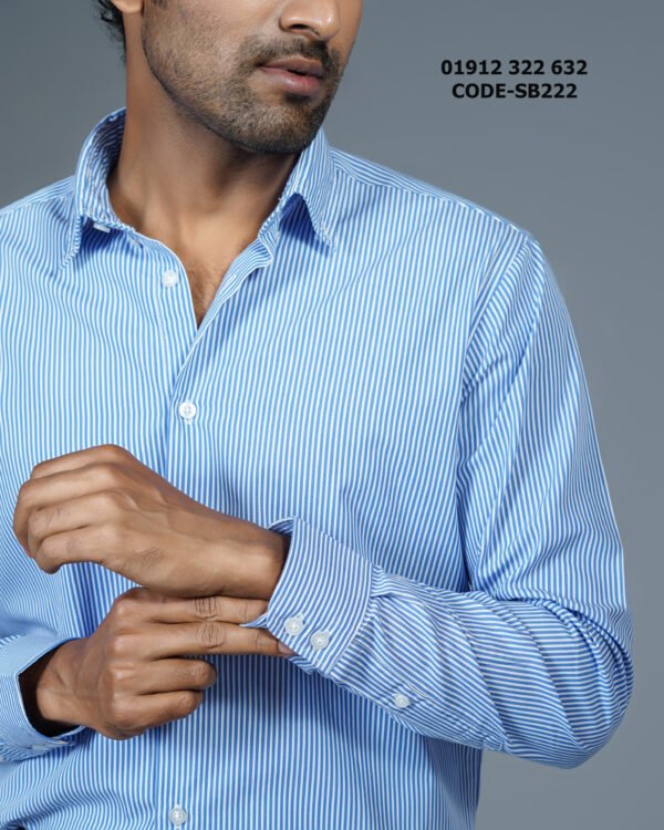 Men’s 100% Cotton Slim Fit Business Shirt – Blue Vertical Stripe-SB222