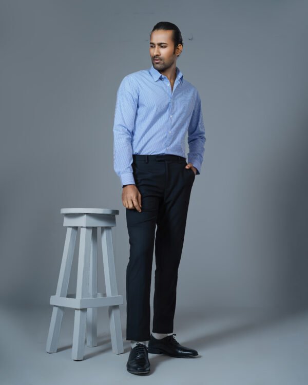 Men’s 100% Cotton Slim Fit Business Shirt – Blue Vertical Stripe-SB222 - Image 2